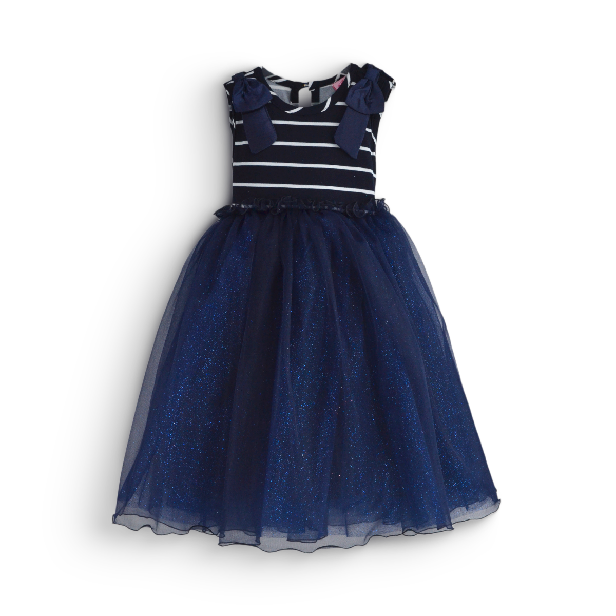 Vestido de fiesta a rayas con falda de tul glitter | VENI0206B | tallas ch-m-g