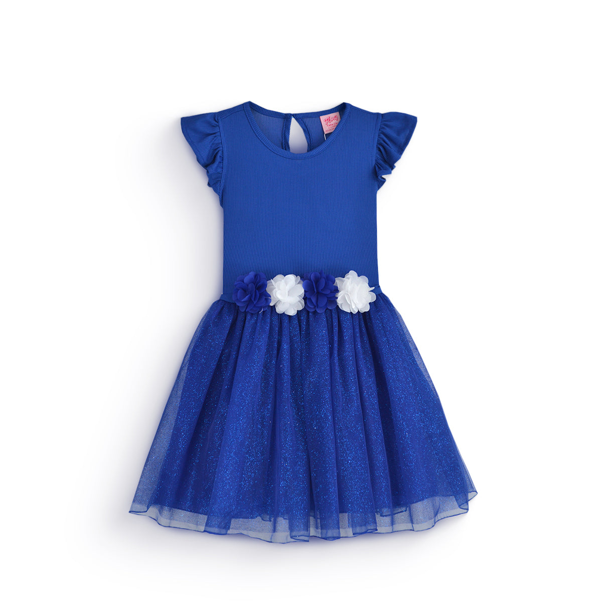 Vestido rib con tul y flores • 4 a 11 años •  Natali 16