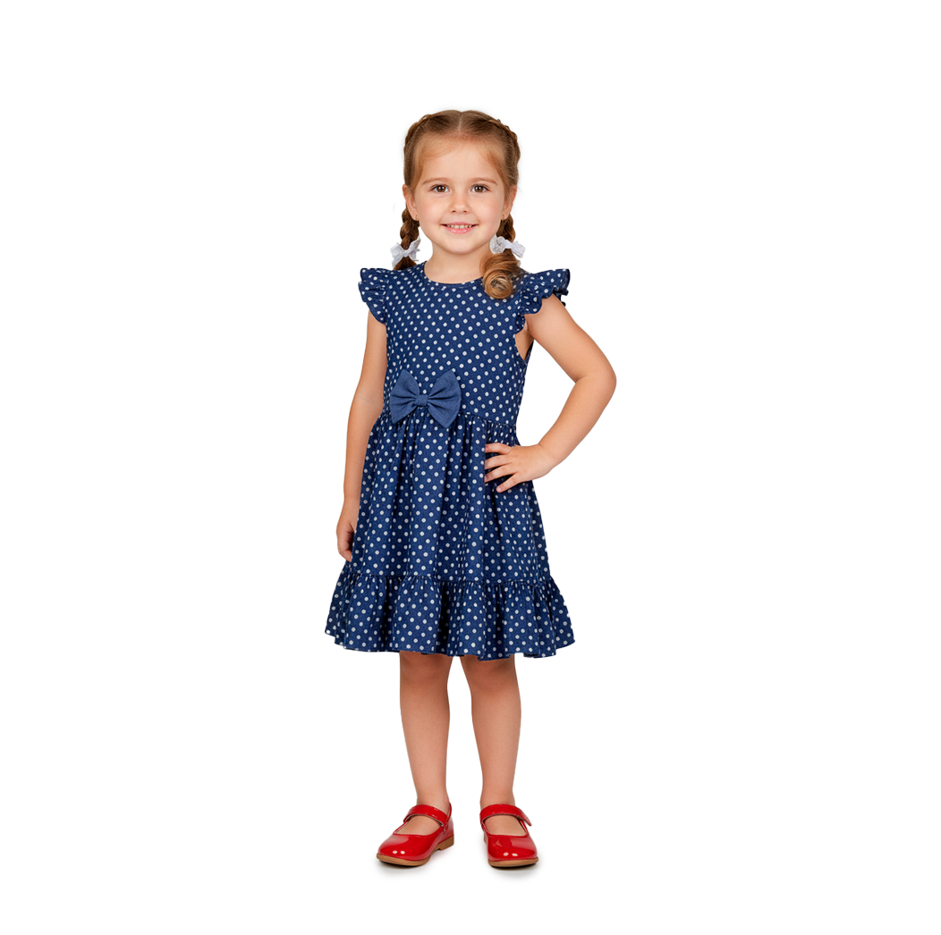 Vestido con Moño Bolitas Niña Bebé Flory VEBB0118