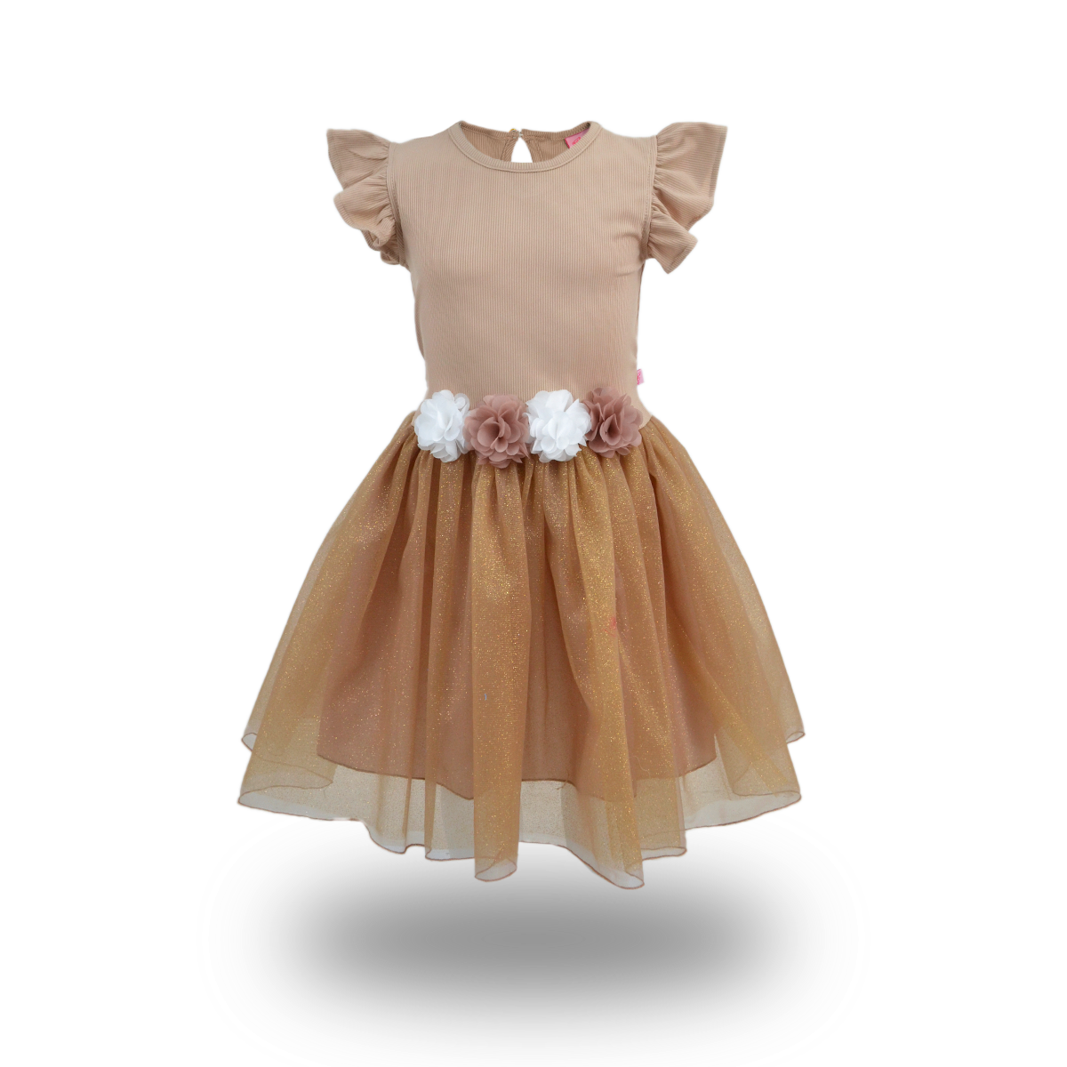 Vestido rib con manga mariposa y  falda plisada estilo tutu para fiesta niña Flory VENI0159