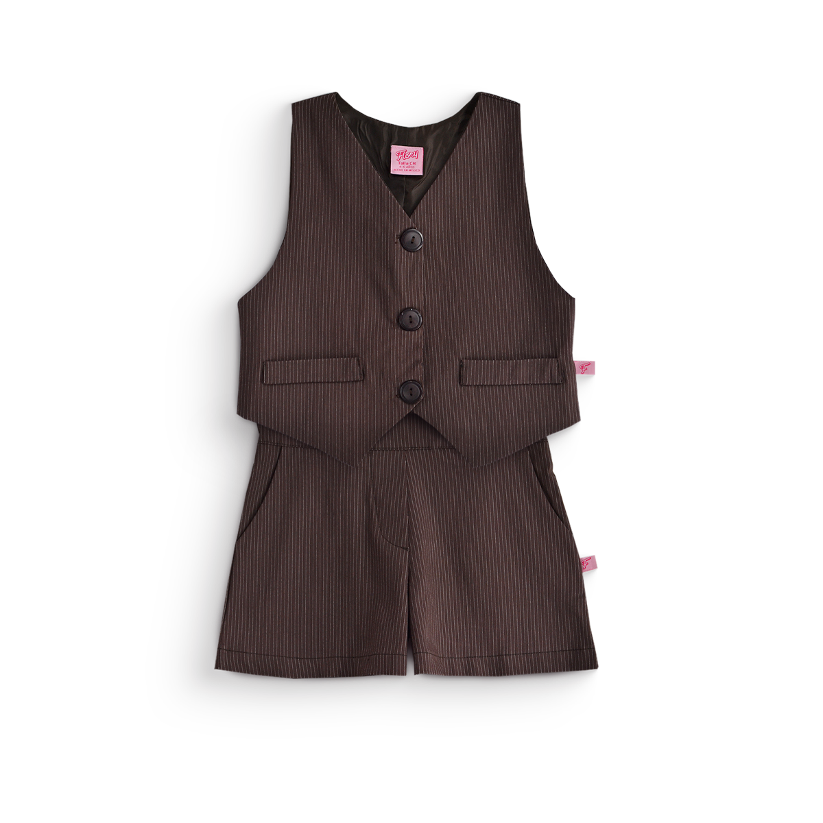 Conjunto de chaleco con botones y short a rayas • 4 a 12 años • Adriana 1