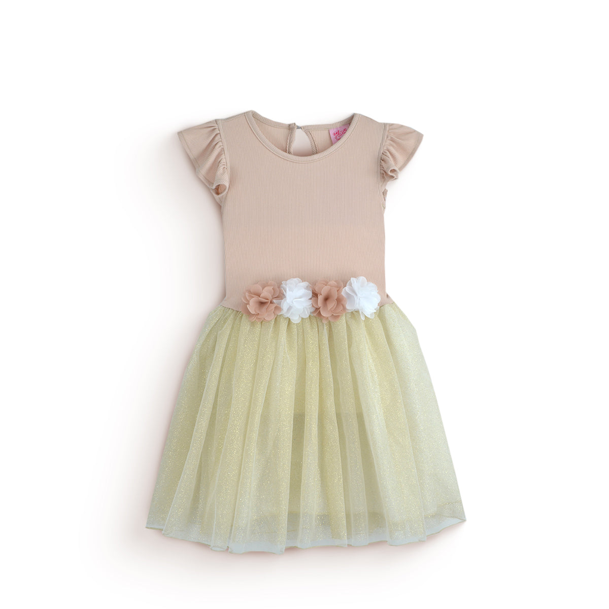 Vestido rib con tul y flores • 4 a 11 años •  Natali 16
