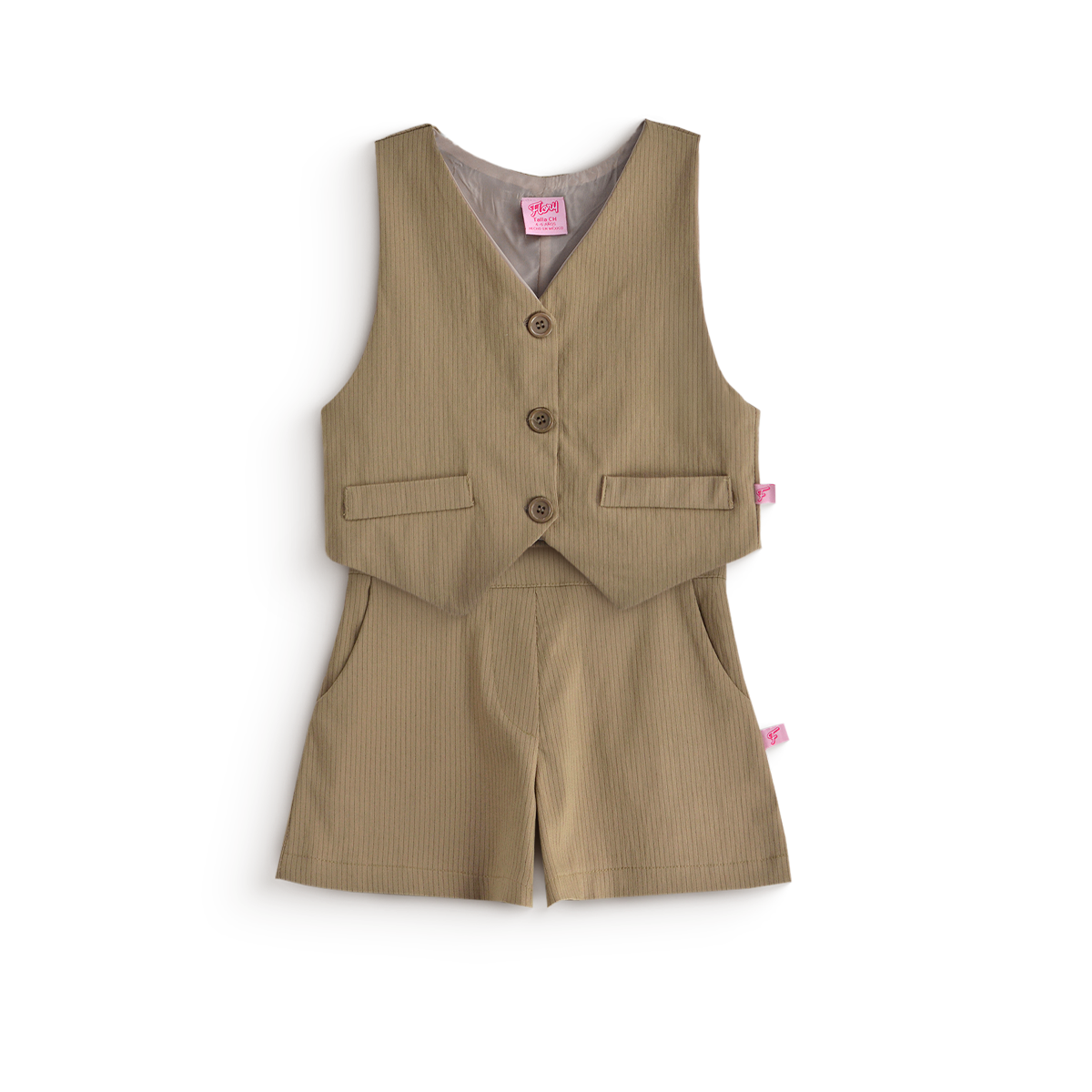 Conjunto de chaleco con botones y short a rayas • 4 a 12 años • Adriana 1