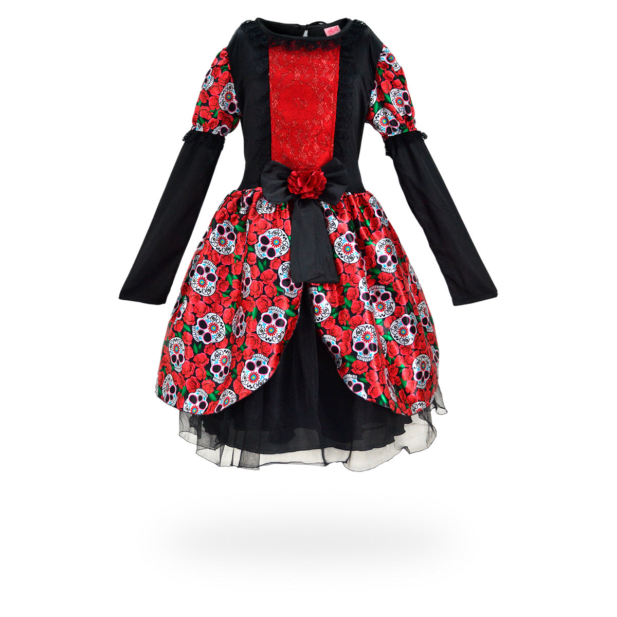 Vestido de Catrina estampado de rosas y corona de flores niña FLORY VENI0138