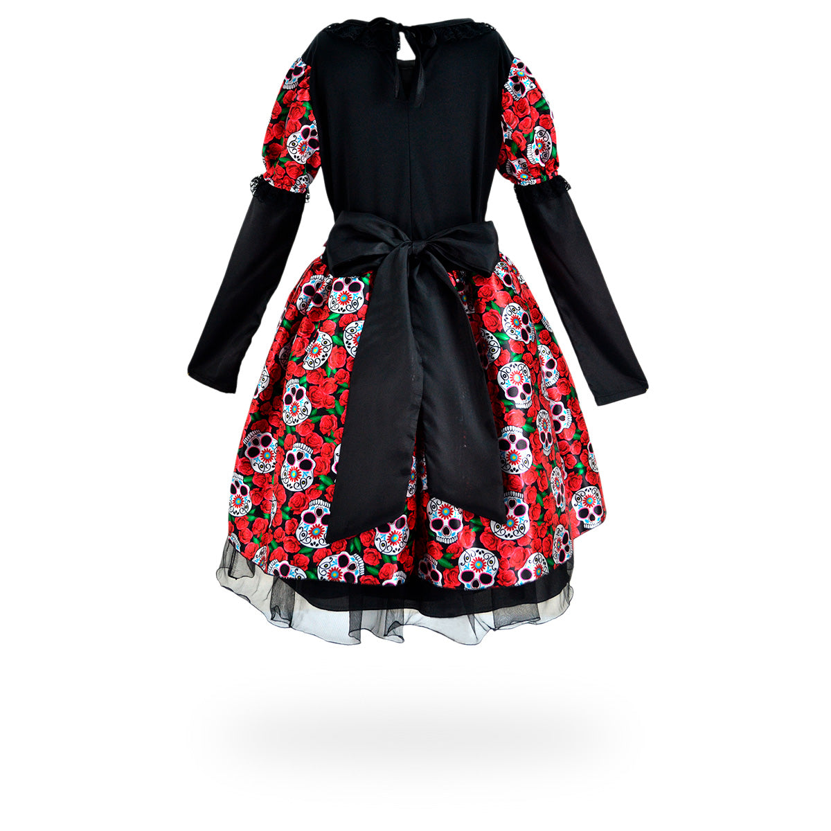 Vestido de Catrina estampado de rosas y corona de flores niña FLORY VENI0138