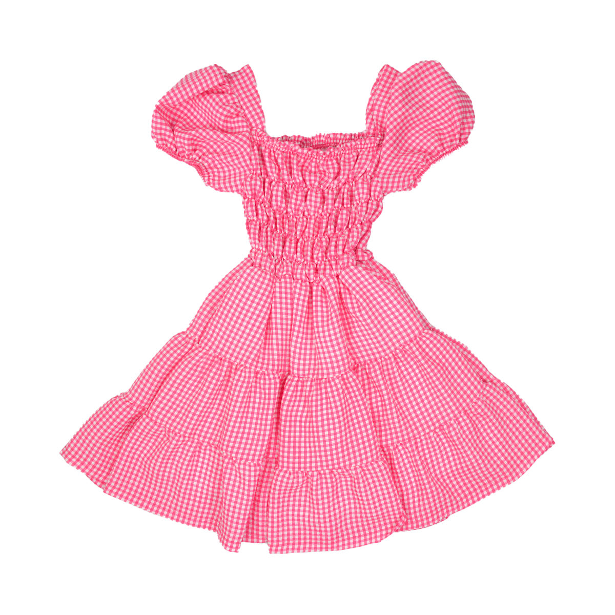 Vestido manga abullonada estampado de cuadros niña FLORY VENI0139