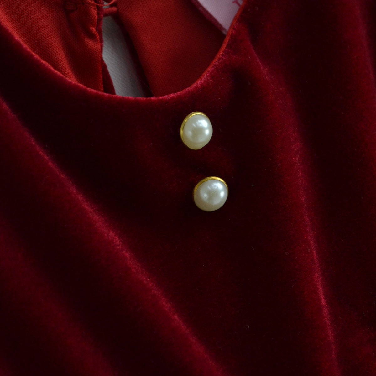 Vestido navideño de terciopelo en combinación a cuadros para bebé VEBB0120 Flory