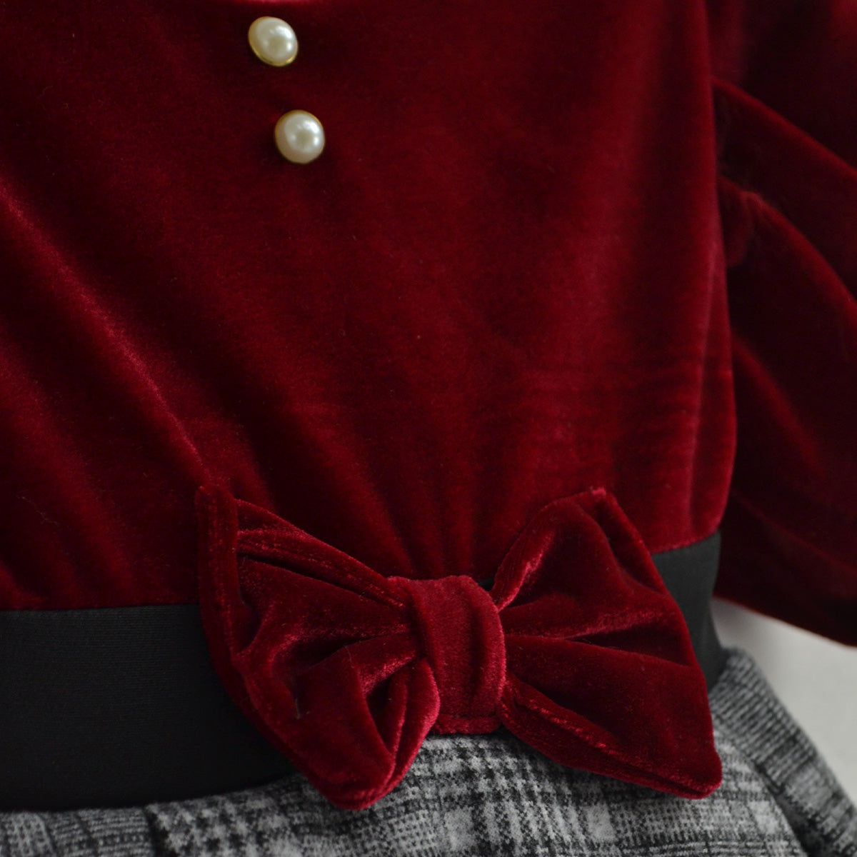 Vestido navideño de terciopelo en combinación a cuadros para bebé VEBB0120 Flory