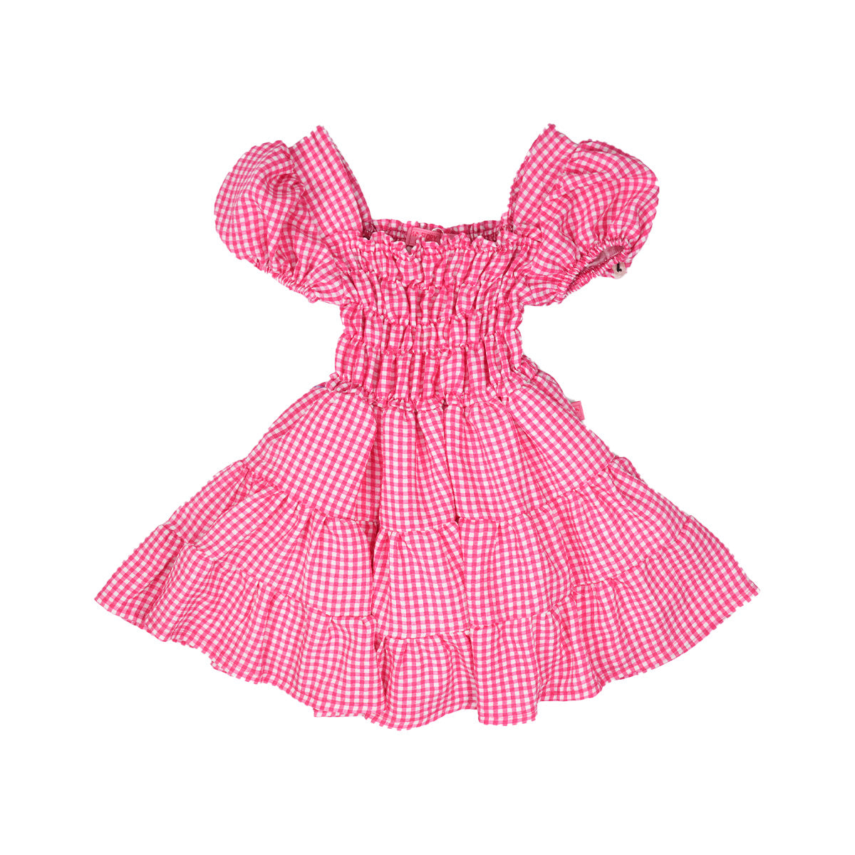 Vestido manga abullonada estampado de cuadros bebe FLORY VEBB0091