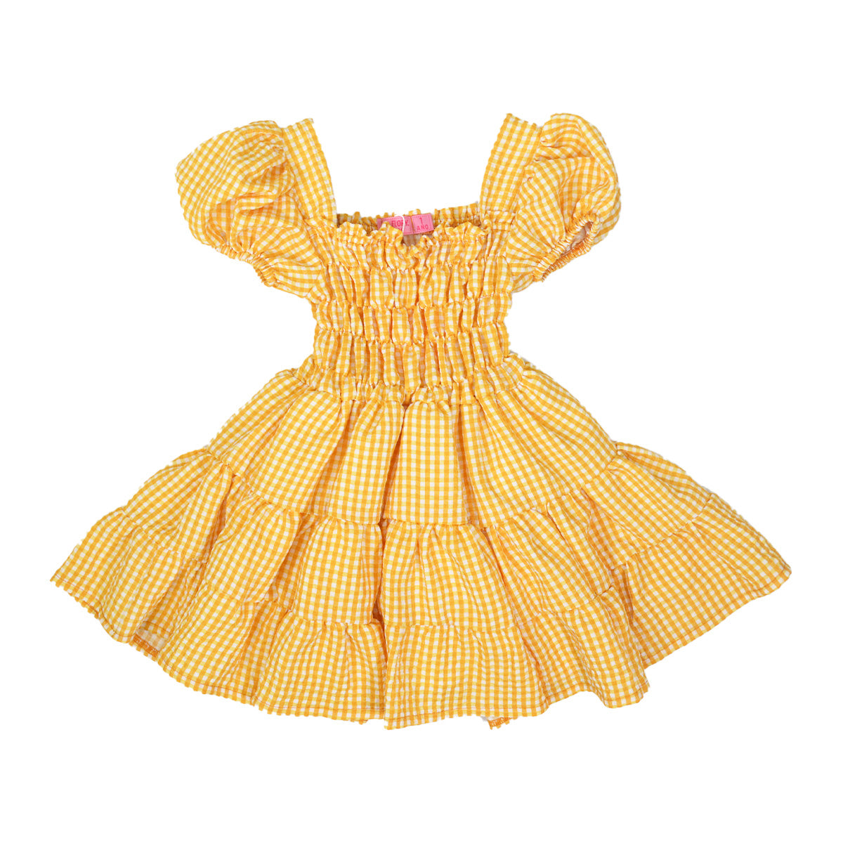 Vestido manga abullonada estampado de cuadros bebe FLORY VEBB0091