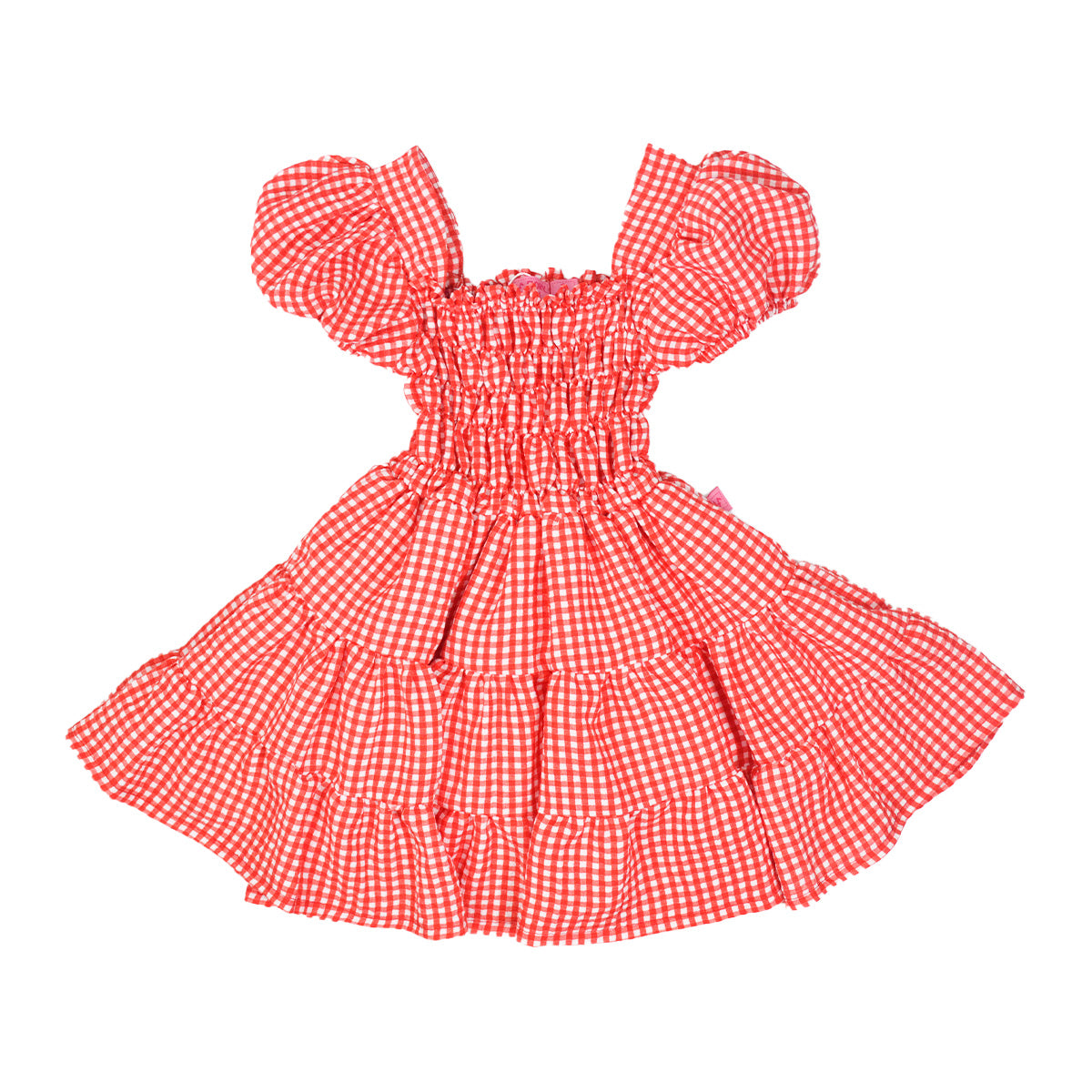 Vestido manga abullonada estampado de cuadros bebe FLORY VEBB0091