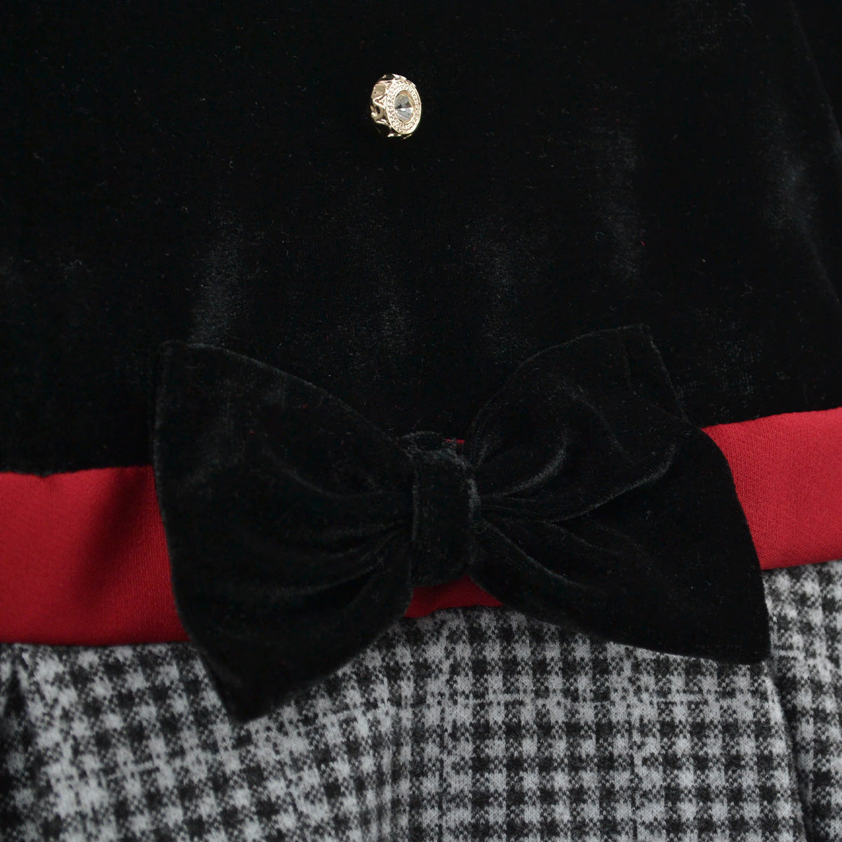 Vestido navideño de terciopelo en combinación a cuadros para bebé VEBB0120 Flory