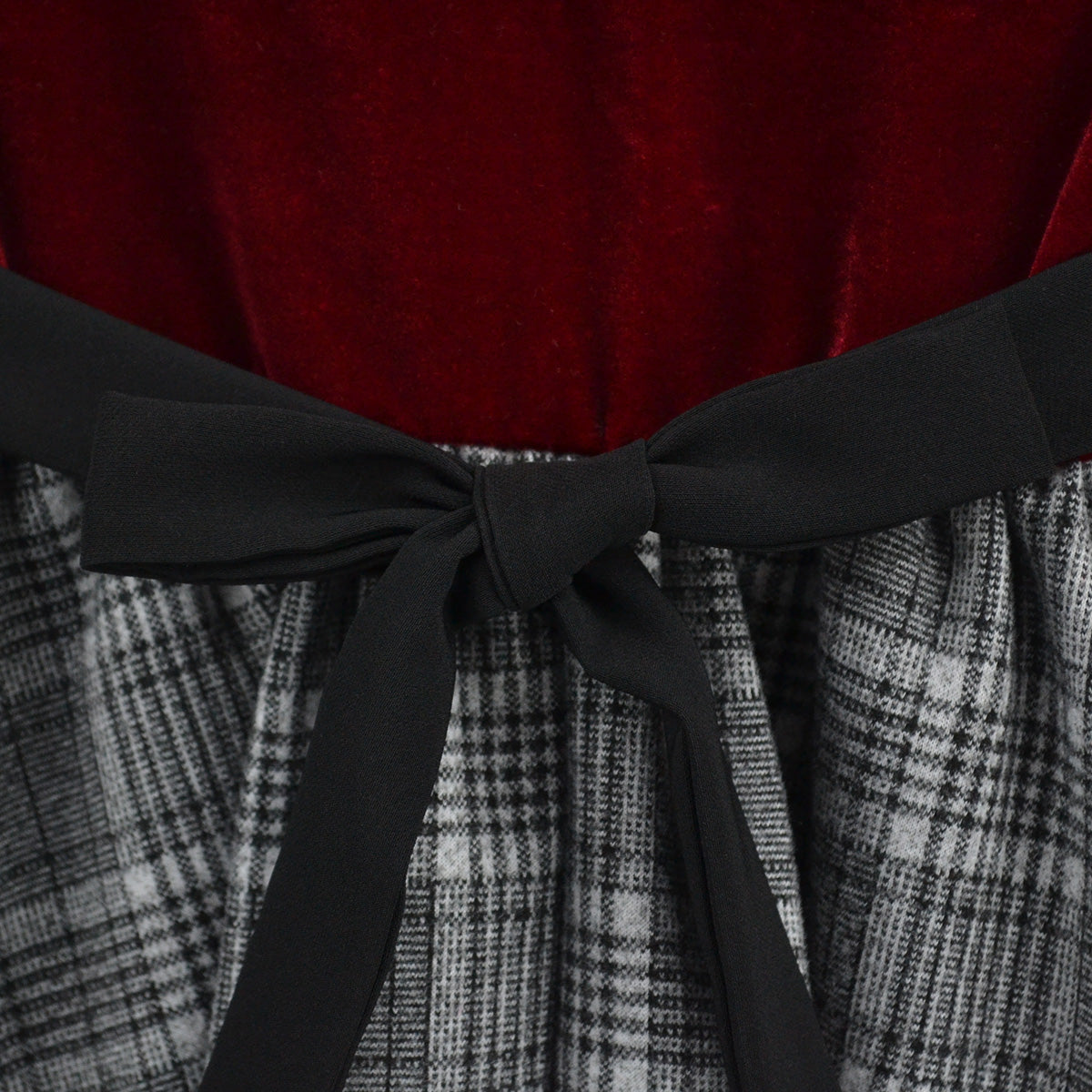 Vestido navideño de terciopelo en combinación a cuadros para bebé VEBB0120 Flory