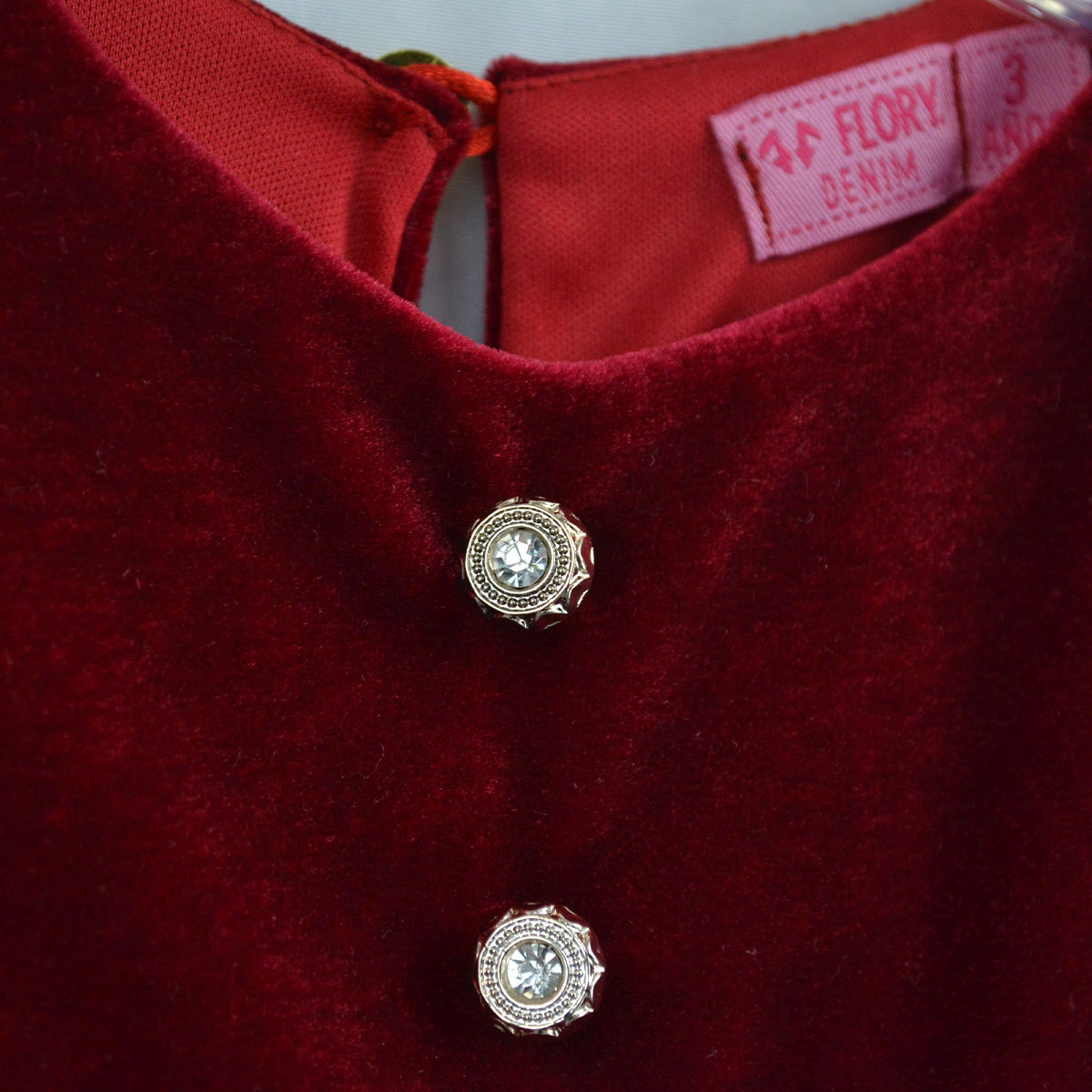 Vestido navideño de terciopelo en combinación a cuadros para bebé VEBB0120 Flory