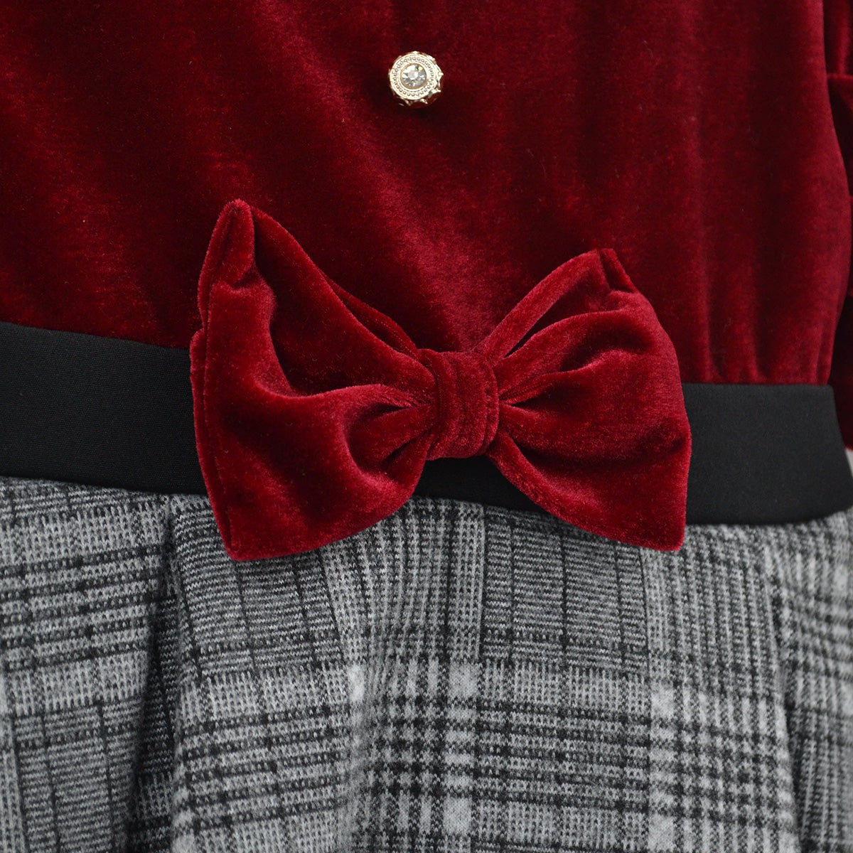 Vestido navideño de terciopelo en combinación a cuadros para bebé VEBB0120 Flory