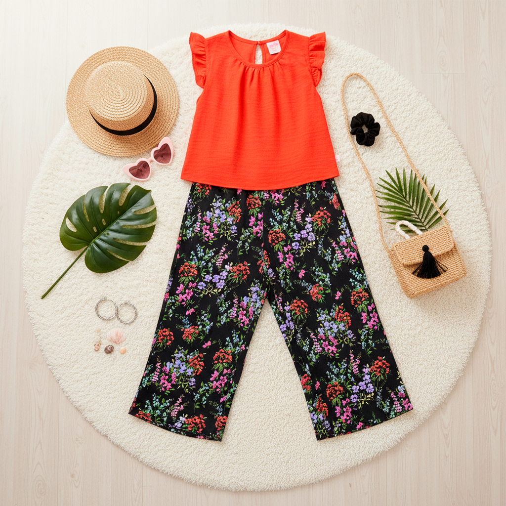Conjunto de blusa de olanes y pantalón floreado • ARIANA 12 •  tallas ch-m-gr • CONI0044C