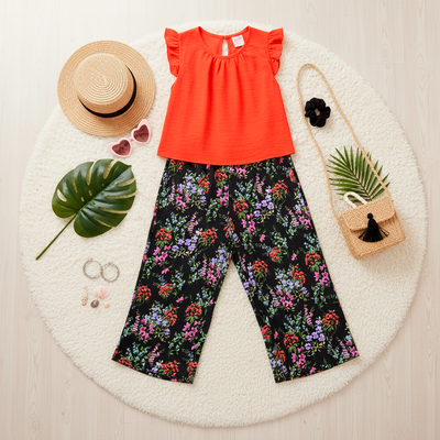 Conjunto de blusa de olanes y pantalón floreado • ARIANA 12 •  tallas ch-m-gr • CONI0044C
