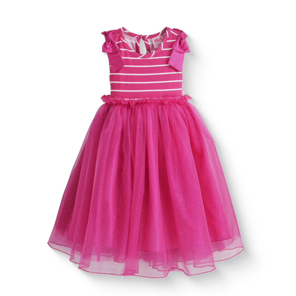 Vestido de fiesta a rayas con falda de tul glitter | VEBB0141B | tallas 1-2-3