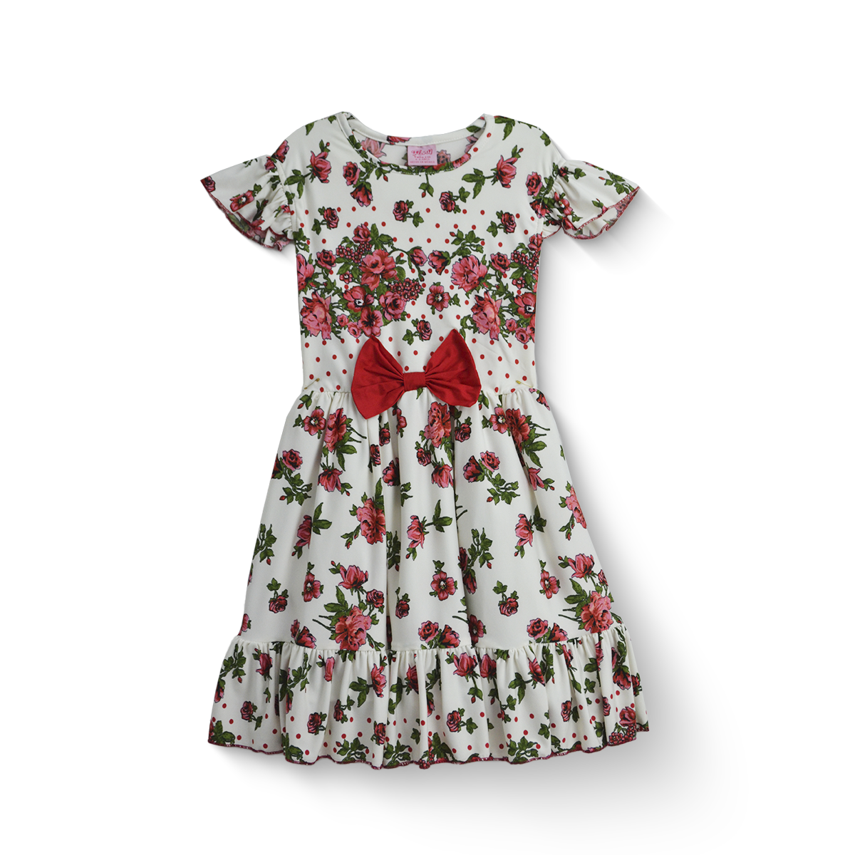 Vestido de flores y cenefa con moño para niña VENI0173 Flory
