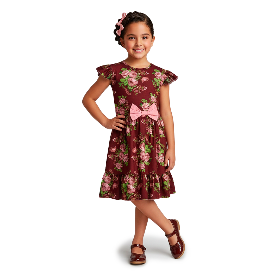 Vestido de flores con moño para niñas VENI0173 Flory