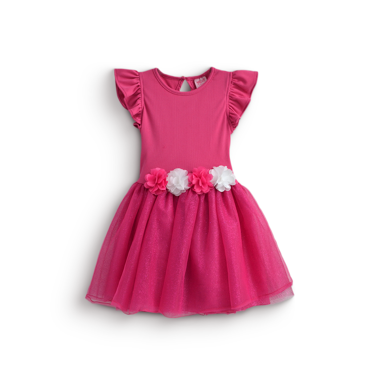 Vestido rib con tul y flores • NATALI 16 • tallas ch-m-gr •  VENI0159