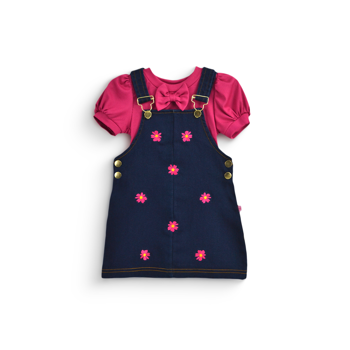 Jumper de mezclilla con bordado y blusa con moño niña bebé Flory JUBB0002