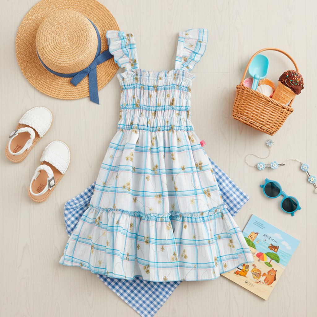 Vestido de tirantes con olanes a cuadros •  PATY 1 •  tallas ch-m-gr • VENI0214E