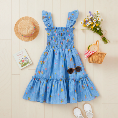 Vestido de tirantes con olanes floreado •  PATY 1 •  tallas ch-m-gr • VENI0214B