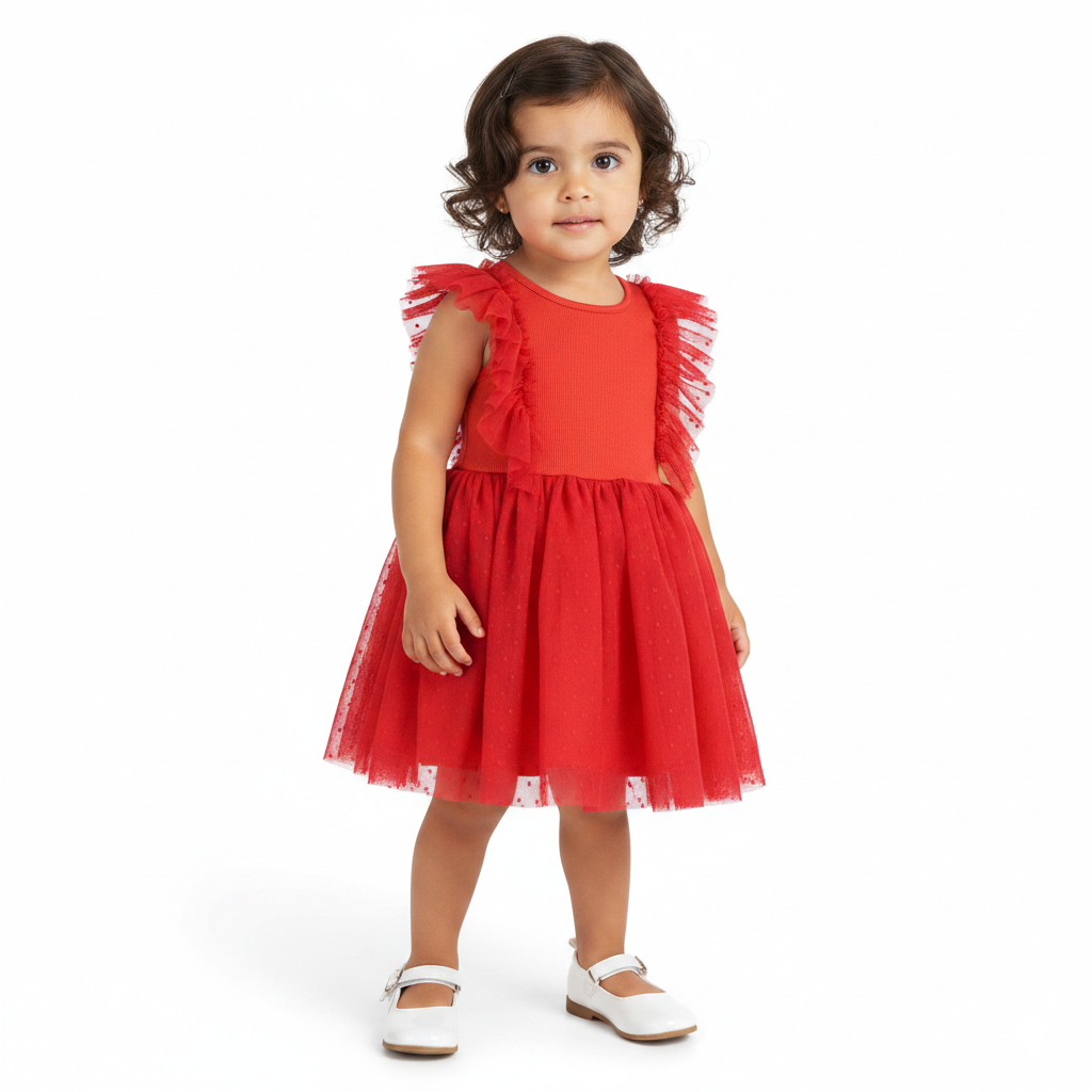 Vestido con olanes y falda tul | VEBB0142D | tallas 1-2-3