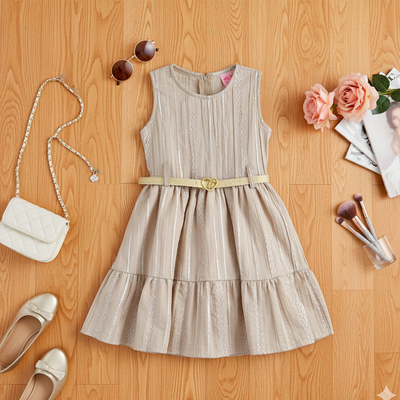 Vestido de textura bordada con cinturón •  PATY 2  •  tallas ch-m-gr • VENI0215D