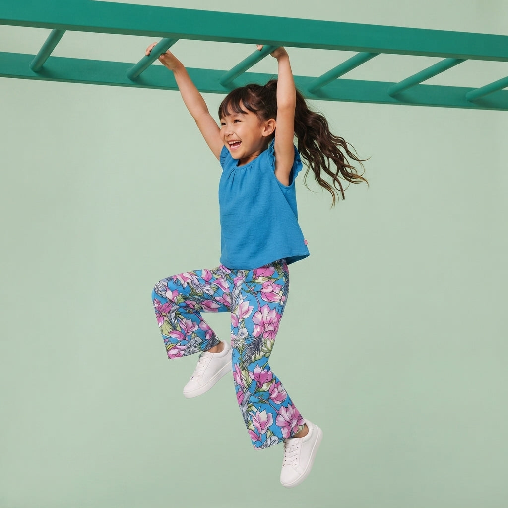 Conjunto de blusa de olanes y pantalón floreado • 4 a 12 años • Ariana 12 A