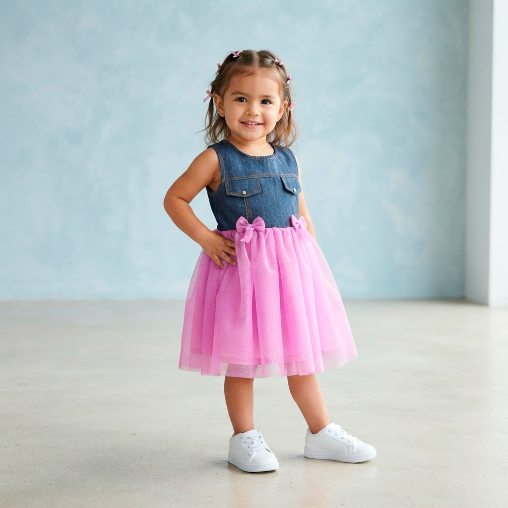 Vestido de mezclilla con carteras y tul • 1 a 3 años • Saori 3