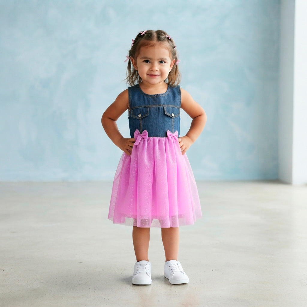 Vestido de mezclilla con carteras y tul • 1 a 3 años • Saori 3