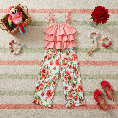 Conjunto de blusa de olanes y pantalón floreado • BARBIE 17 • tallas ch-m-gr • CONI0042