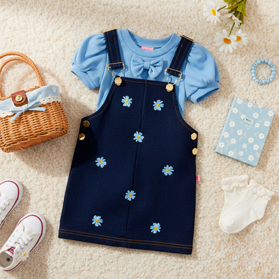 Jumper de mezclilla con bordado y blusa con moño • LIZ 7 •  tallas 1-2-3 • JUBB0002