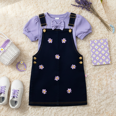 Jumper mezclilla bordado y blusa con moño • LIZ 7 •  tallas ch-m-gr • JUNI0002