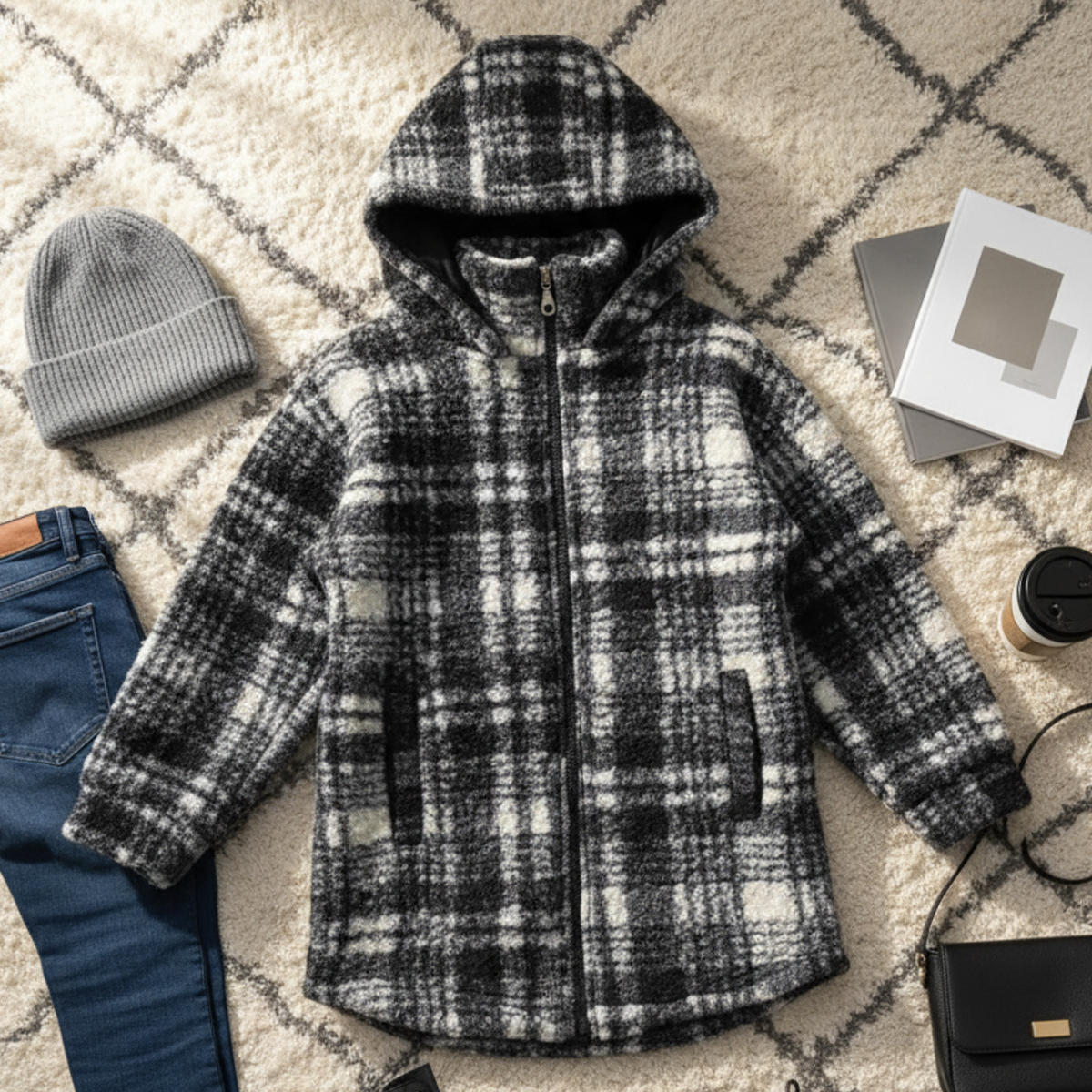 Chamarra cazadora larga de cuadros | CHMNN0001 | tallas ch-m-gr