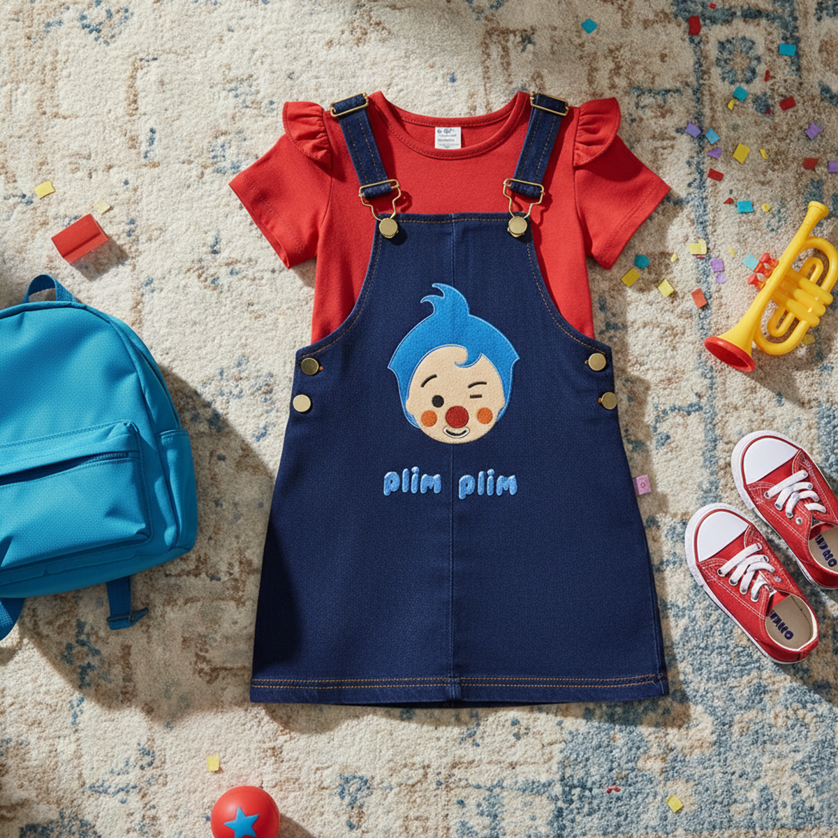 Jumper de mezclilla con playera y bordado de Payasito | JUBB0002P05 | tallas 1-2-3