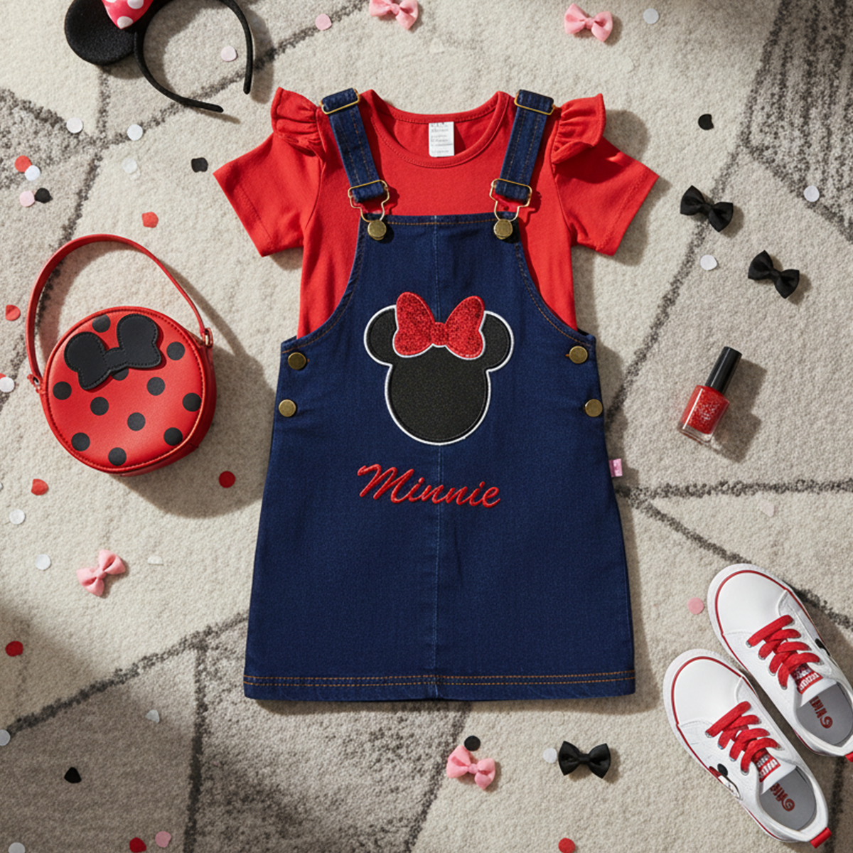 Jumper de mezclilla con playera y bordado de Ratoncita | JUBB0002P04 | tallas 1-2-3