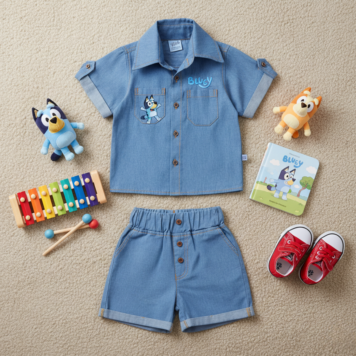 Conjunto de mezclilla con bordado de Perrito | CONB0006P03 | tallas 1-2-3