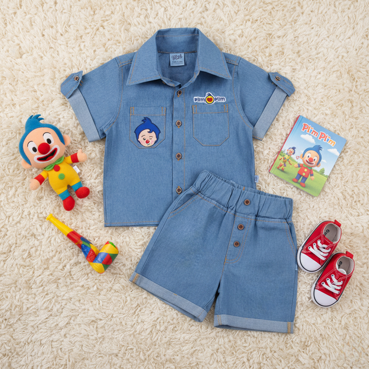 Conjunto de mezclilla con bordado de Payasito | CONB0006P02 | Tallas 1-2-3