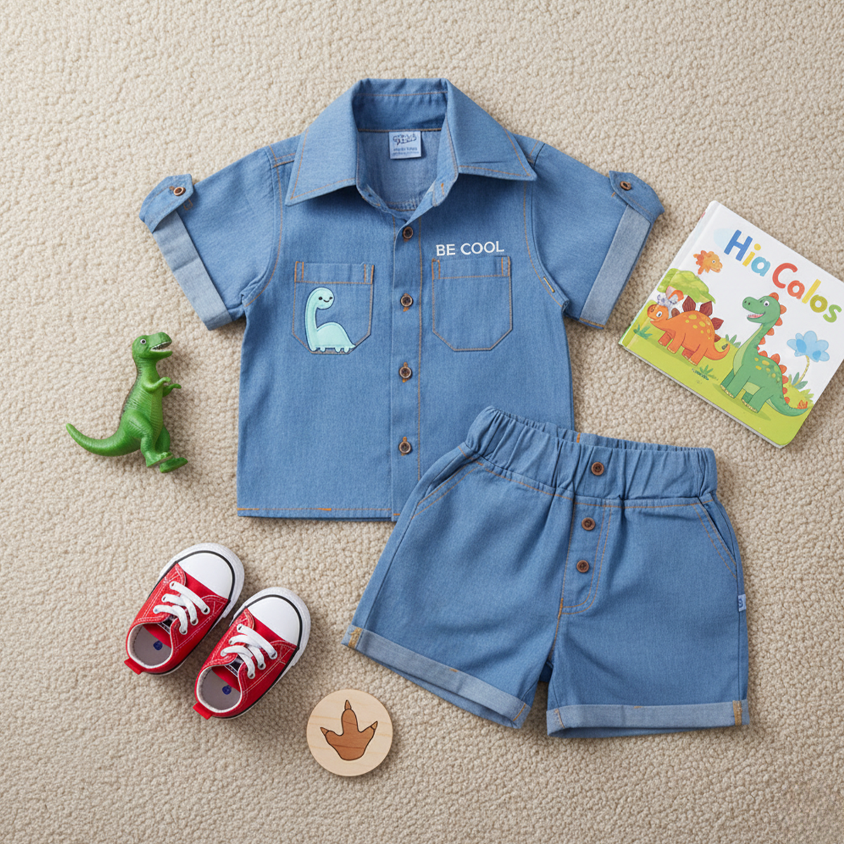 Conjunto de mezclilla con bordado de Dinosaurio | CONB0006P01 | tallas 1-2-3