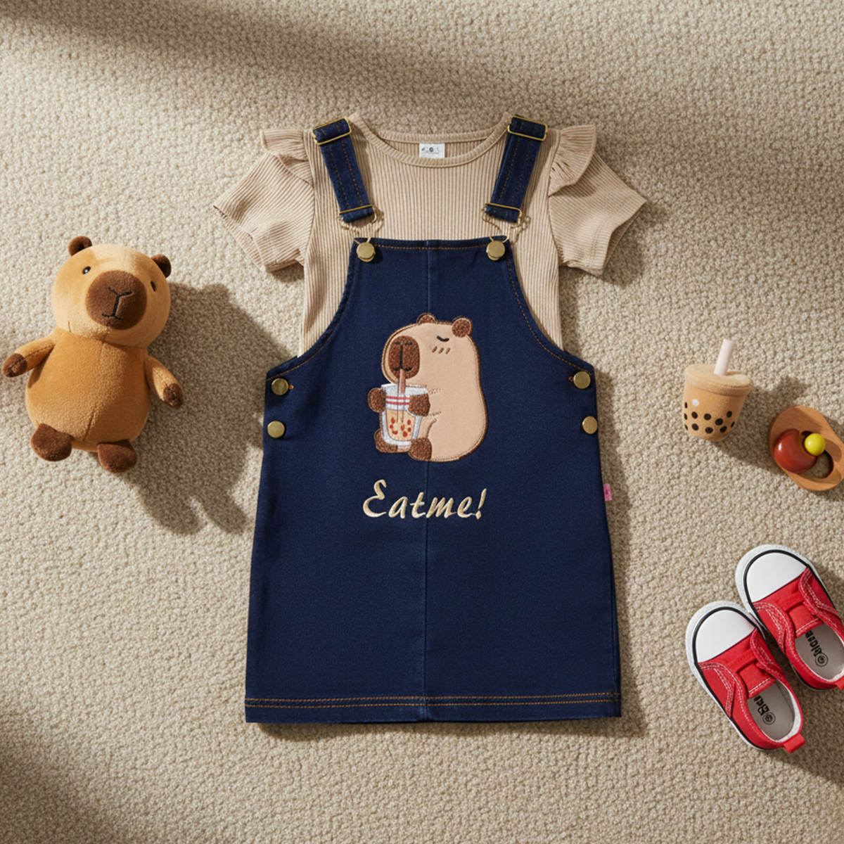 Jumper de mezclilla con playera y bordado de Capibara | JUBB0002P01 | tallas 1-2-3