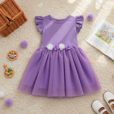 Vestido rib con manga mariposa y falda | VEBB0106 | tallas 1-2-3