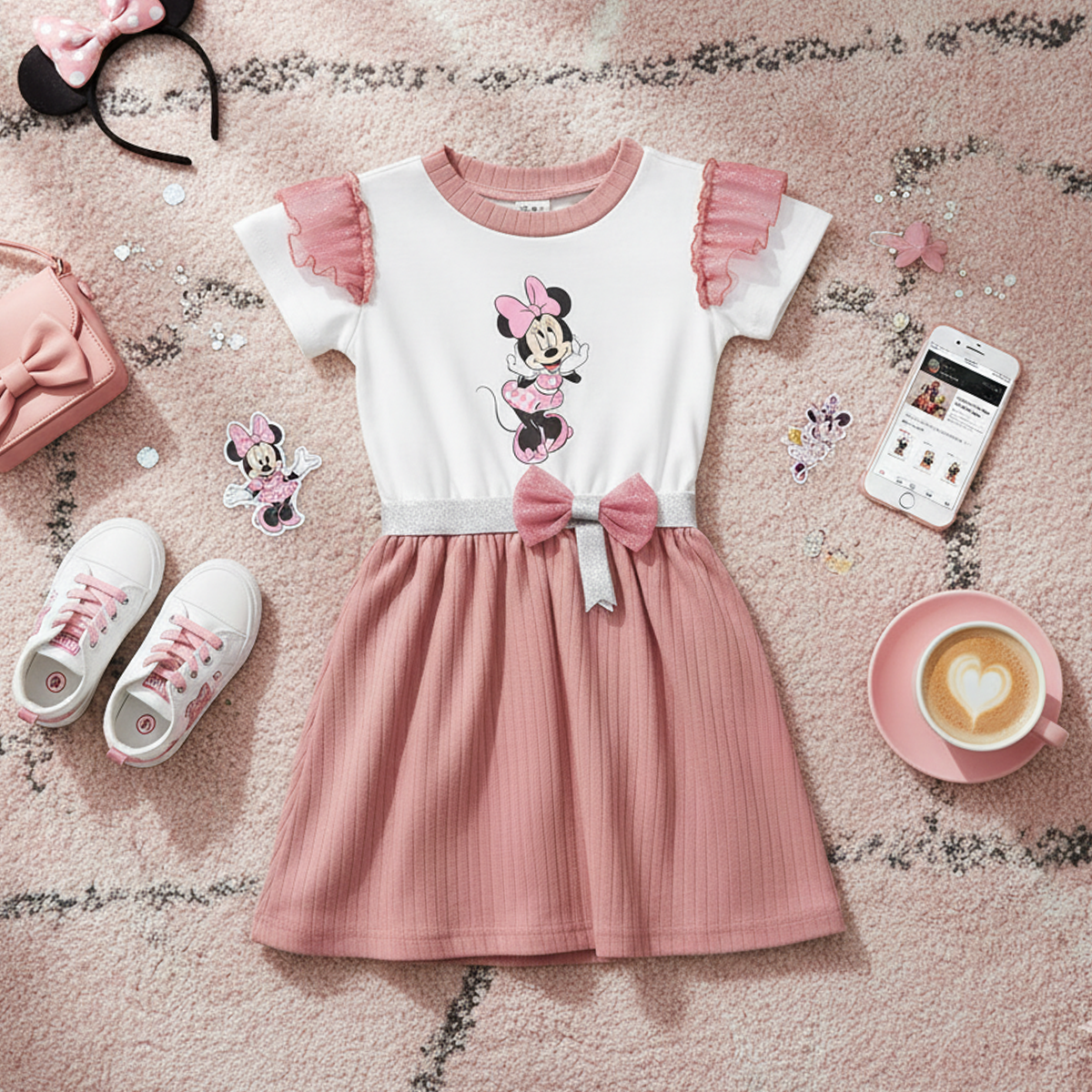 Vestido casual con personaje de Ratoncita | VEBB0132P03 | tallas 1-2-3