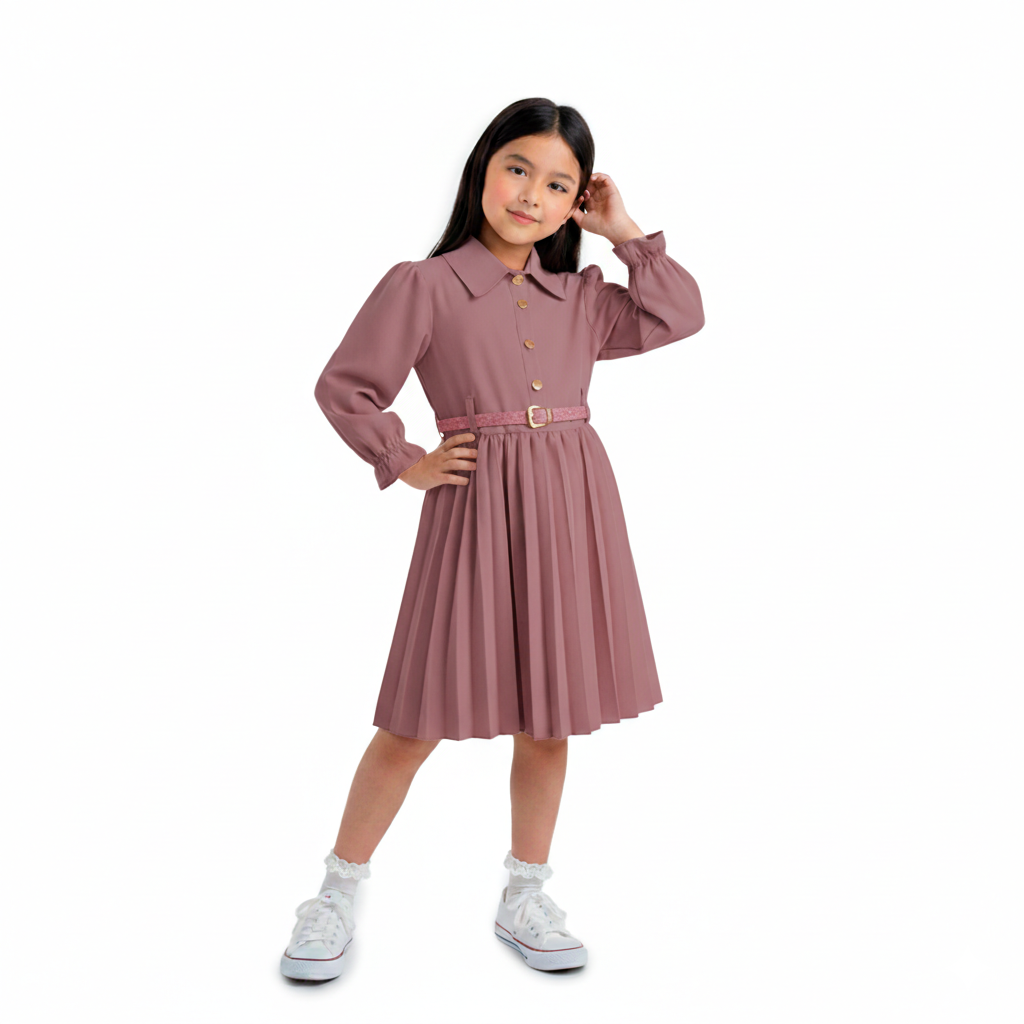 Vestido tableado con cinturón niña FLORY VENI0117