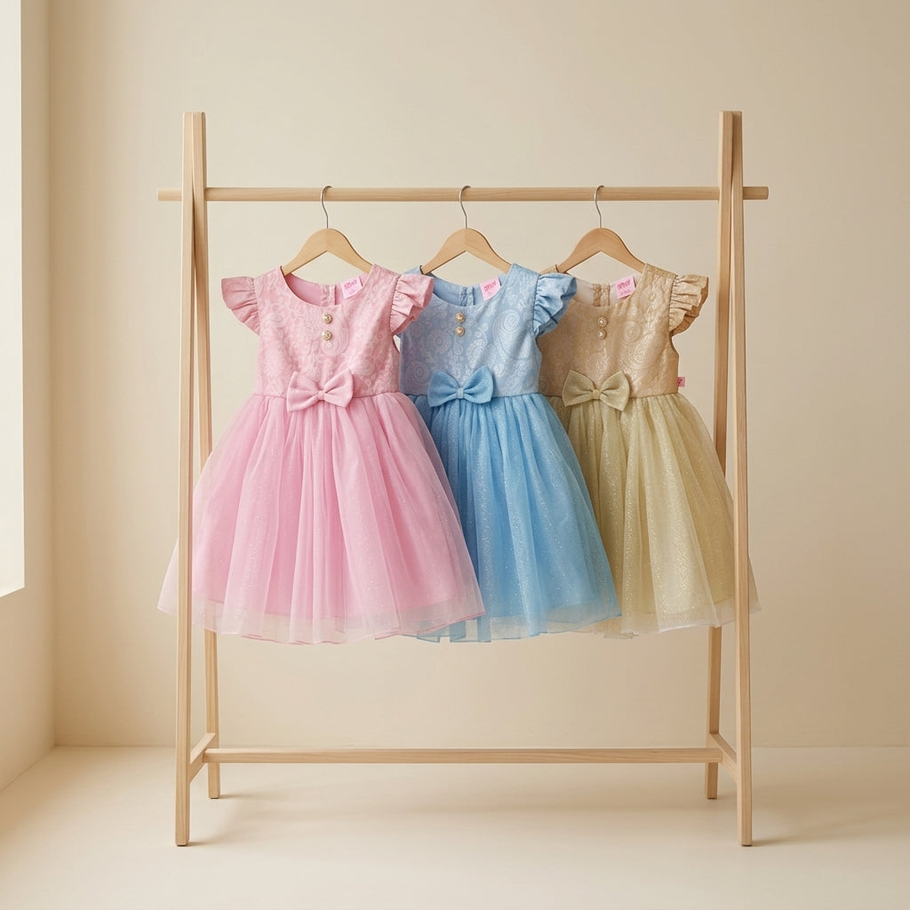 Vestido de satin floreado con moños  •  1 a 3 años  • Elena 4