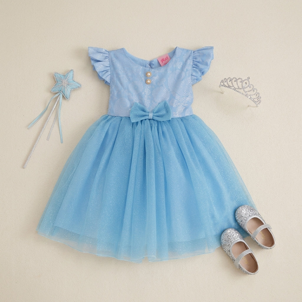Vestido de satin floreado con moños  •  1 a 3 años  • Paola 2
