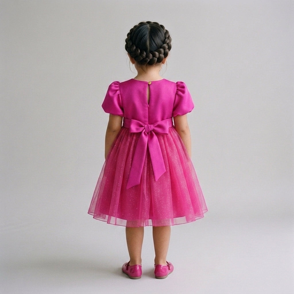Vestido manga abullonada con flor de satín • 1 a 3 años • Barbie 9
