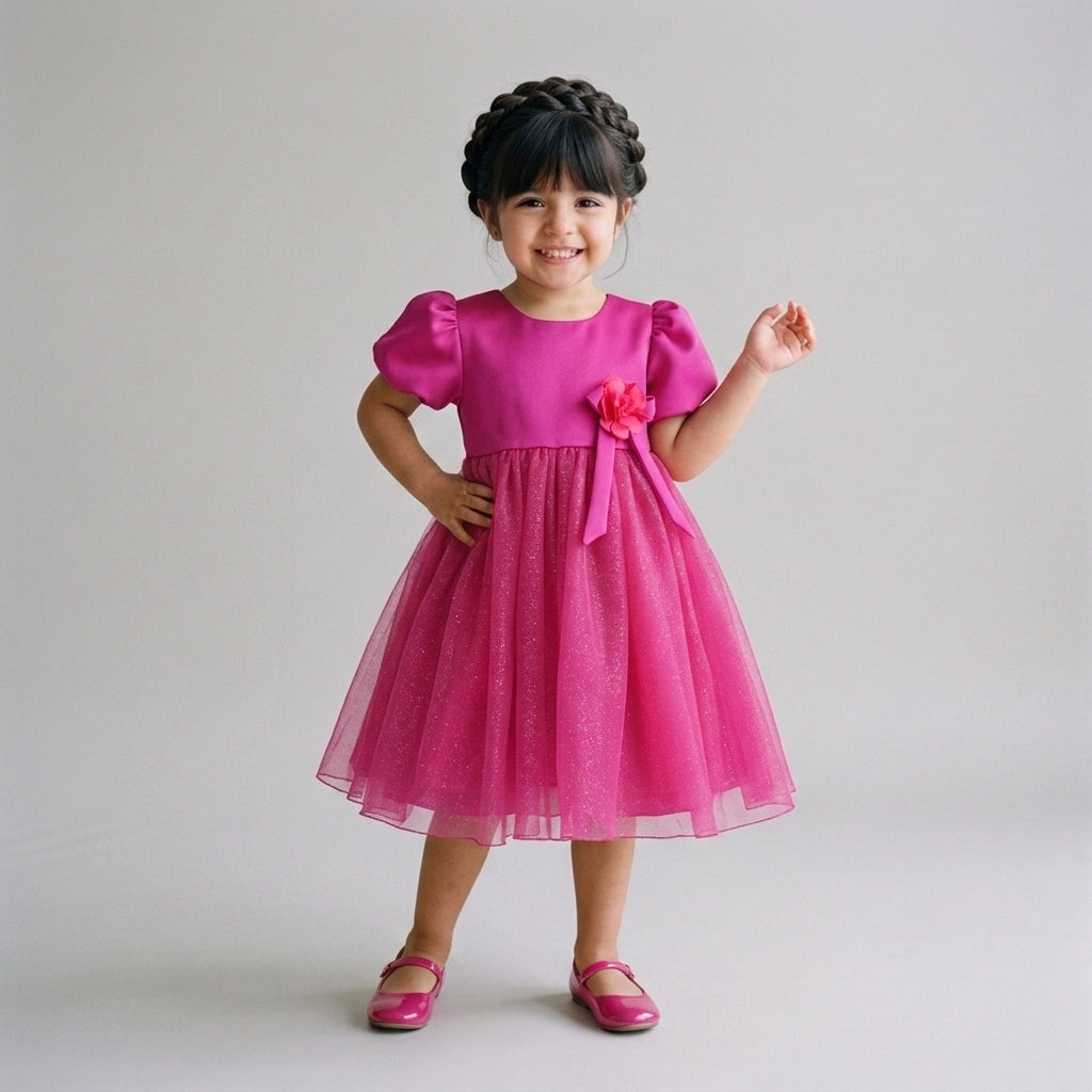 Vestido manga abullonada con flor de satín • 1 a 3 años • Barbie 9